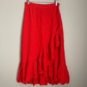 H&M Red High-Low Ruffle Skirt